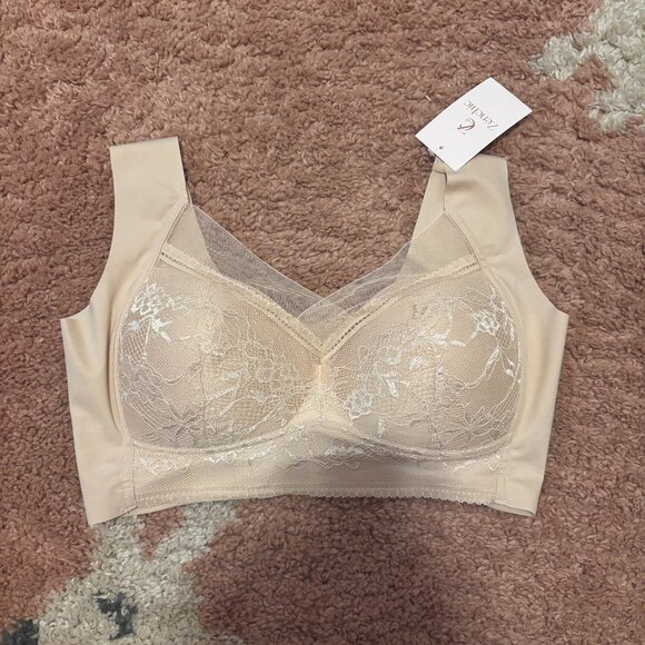 Zenchic Other - NWT Floral Lace Seamless Bra Womens Sz 2XL Soft Sexy Sheer Intimates Tan Beige